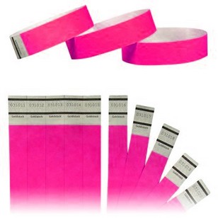 Bracelets de contrôle et identification TYVEK fluo couleur Rose
