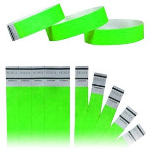 Bracelets de contrôle et identification TYVEK fluo couleur Vert